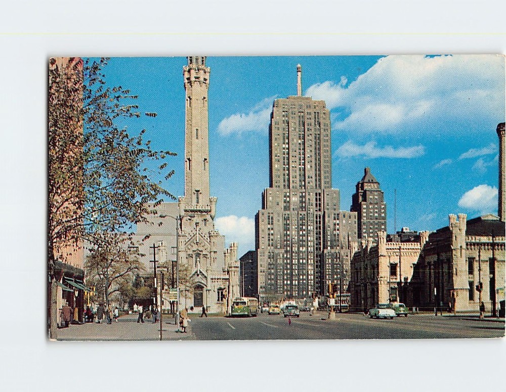 Postcard North Michigan Ave. at intersection of Chicago Avenue Chicago IL USA