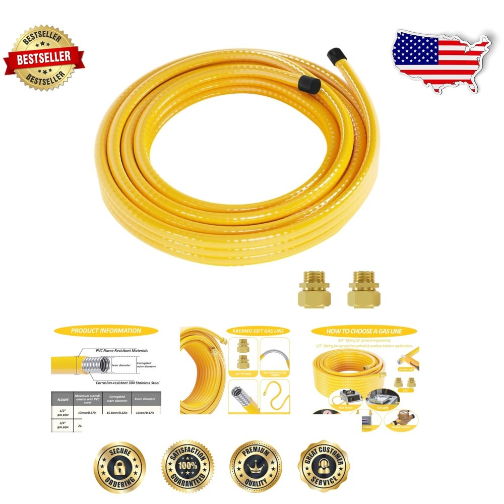 33FT Propane Conversion Kit with Solid Brass Connectors for Reliable Gas Line