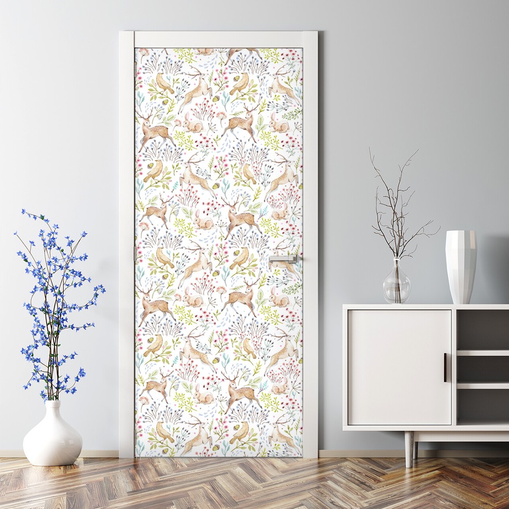 Woodland Light animals Door Decal Nursery mural Animals Delicate Baby room decor
