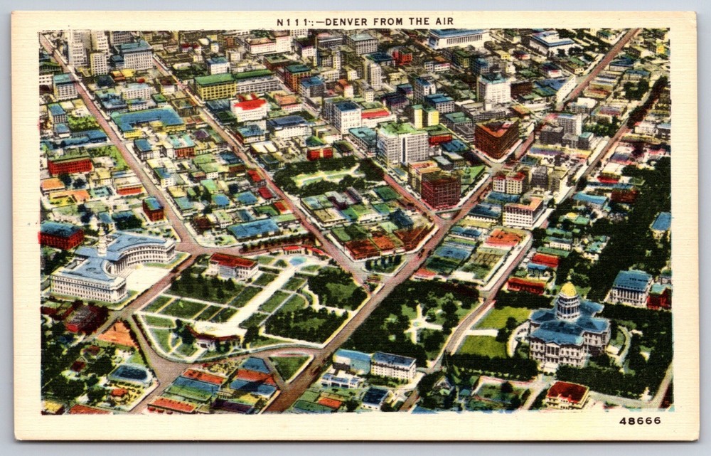 Denver Colorado~View Of City Civic Center & Capitol From The Air~Linen Postcard