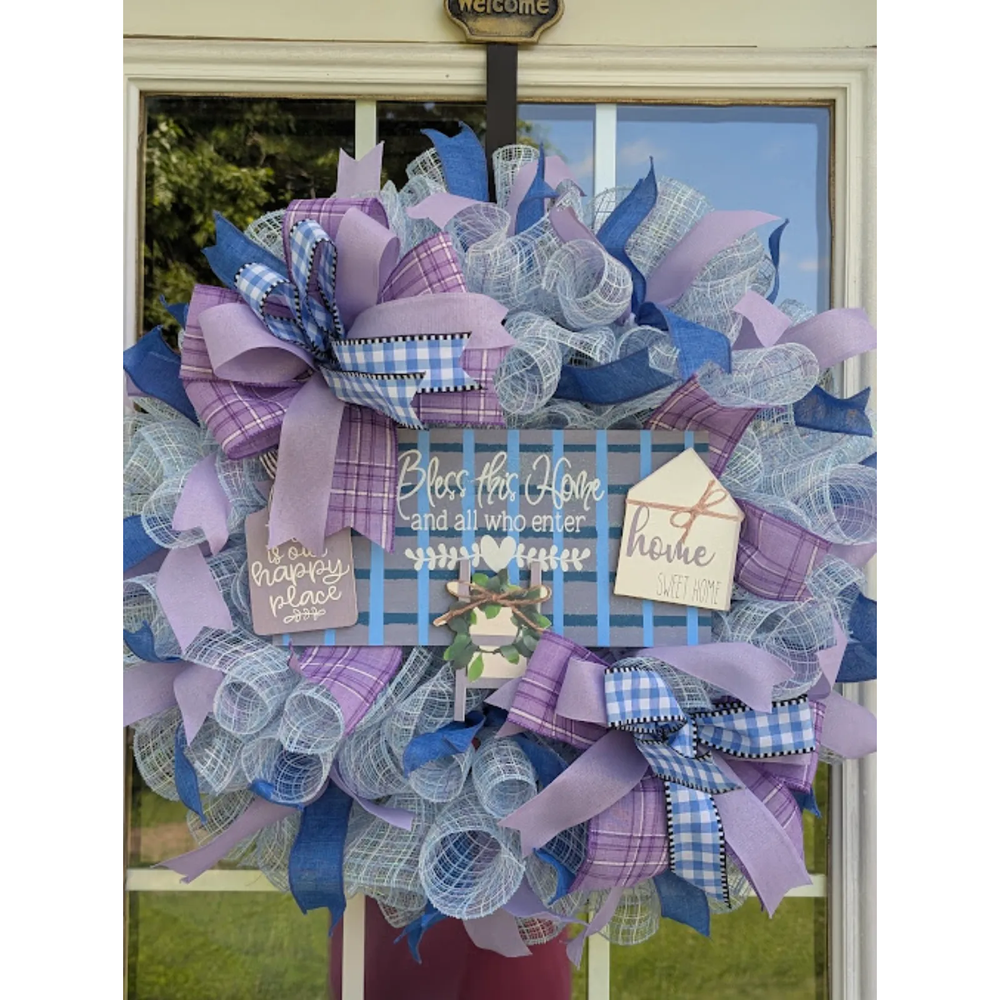 Bless Our Home Deco Mesh Front Door Wreath Decor