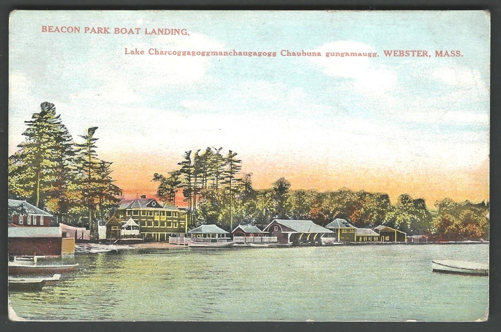 WEBSTER MASS Beacon Park Boat Landing 1910 Divided Back Postcard