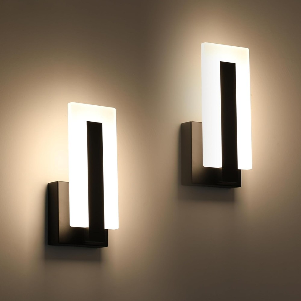 Set of 2 Modern LED Wall Sconces - Black 3000K Warm White Indoor Lighting