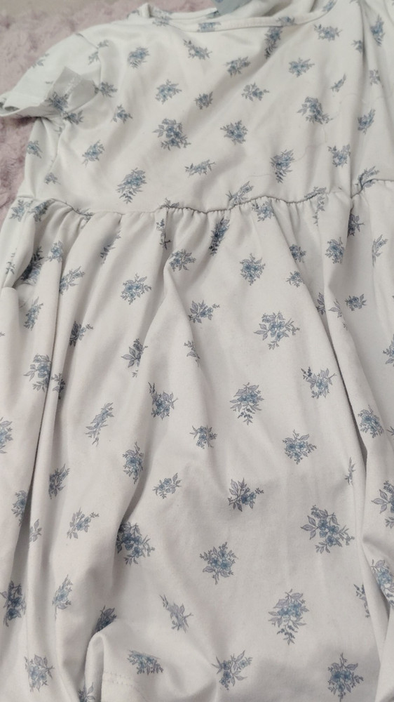Emma & Elsa Girls Fit & Flare White Blue Floral Dress 6X Short Sleeve