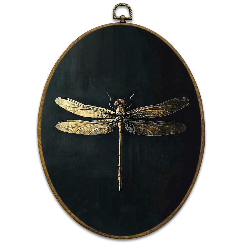 Moody Dragonfly Wall Art Decor, Vintage Dark Academia Insect Oval Framed Canv...