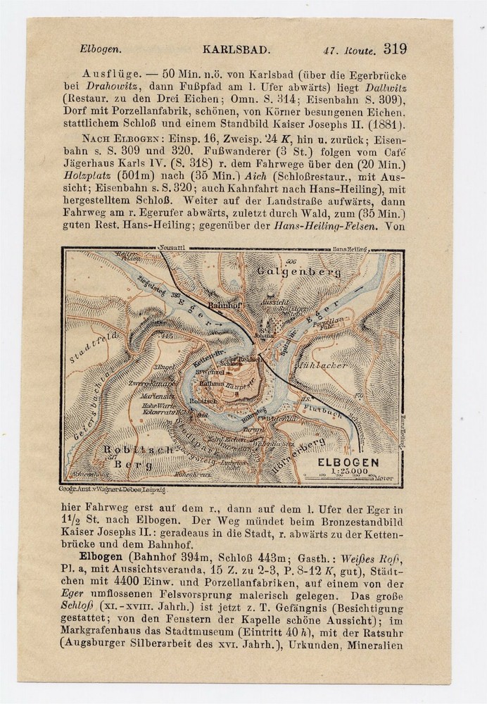 1903 Antique Map Of Loket / Elbogen / Czech Republic / Bohemia