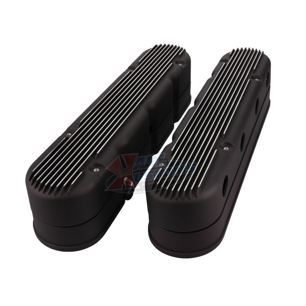GM LS V8 Black Finned Aluminum 2-Piece Valve Covers with Coil Mounts and Covers