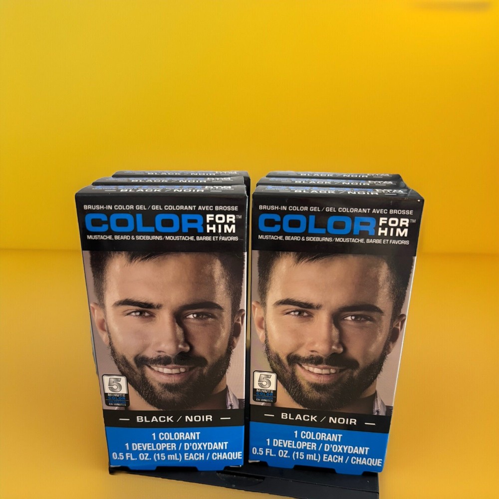 6-Pack Black Mustache and Beard Gel for Men with Brush