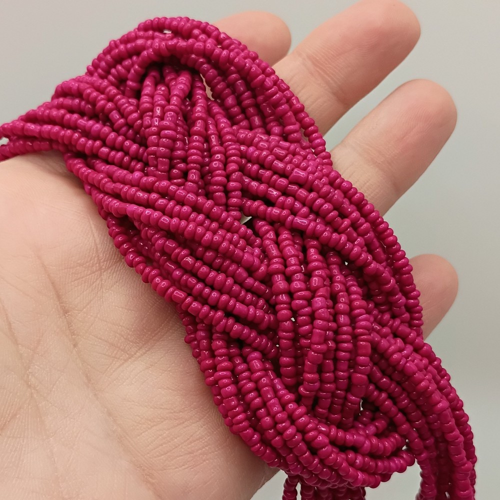 Vintage Magenta Seed Bead Multi Strand Choker Statement Necklace 16