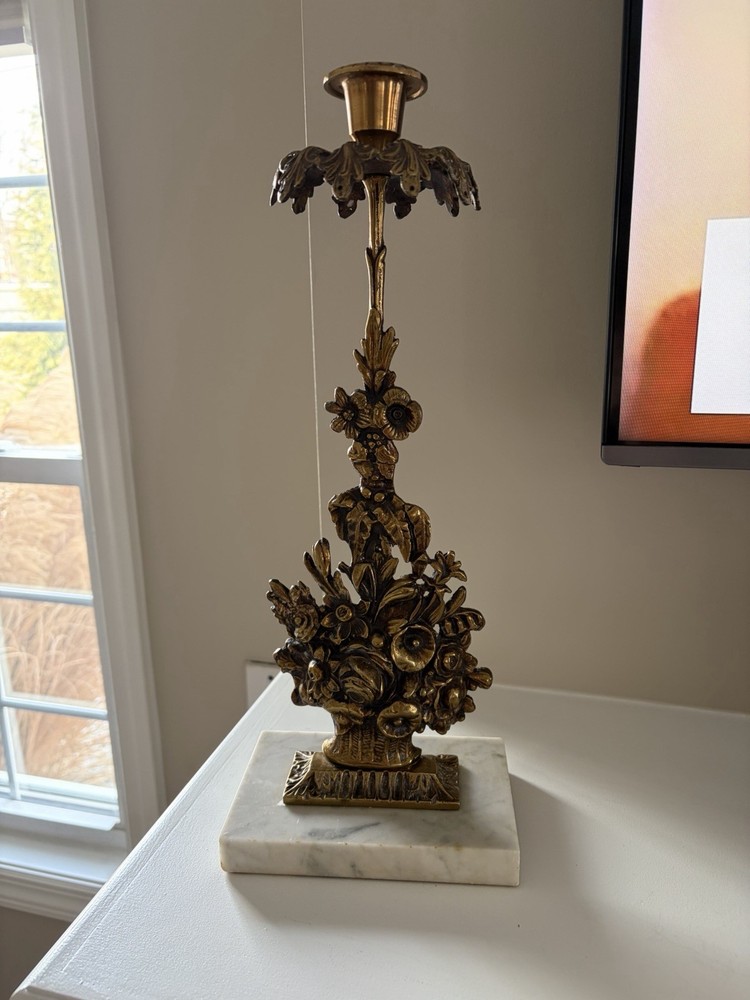 Brass Marble Base Antique Girandole Candelabra Candle Holder