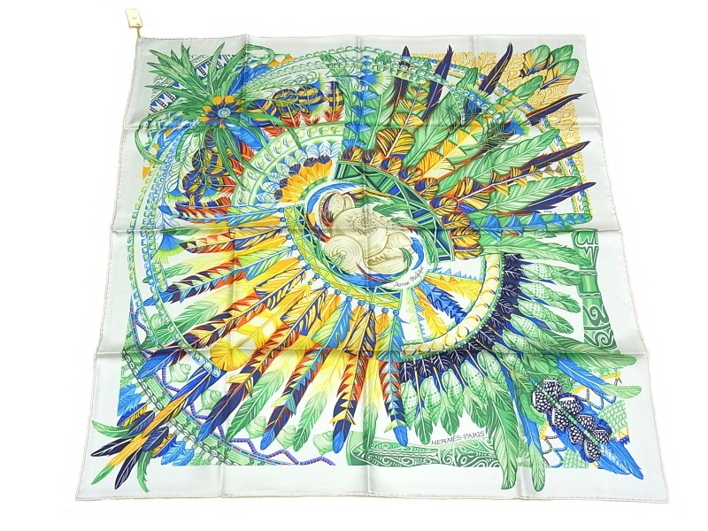 Hermes 100% Silk Scarf Carre 90 Feather Motif 555249