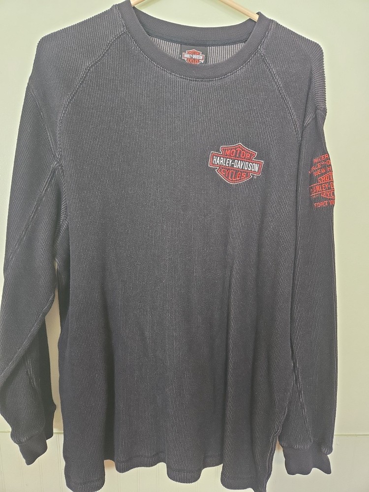 Vintage Men’s XL Shirt Harley-Davidson Black Cotton/poly Long Sleeve Crew Neck
