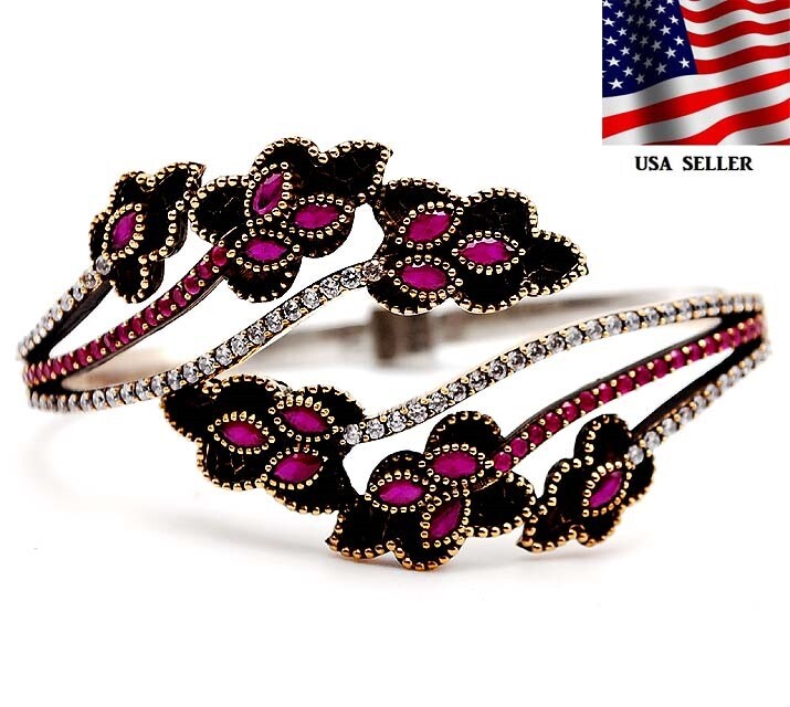 Sterling Silver 6CT Gemstone Bracelet in Ottoman Style with Ruby & Topaz
