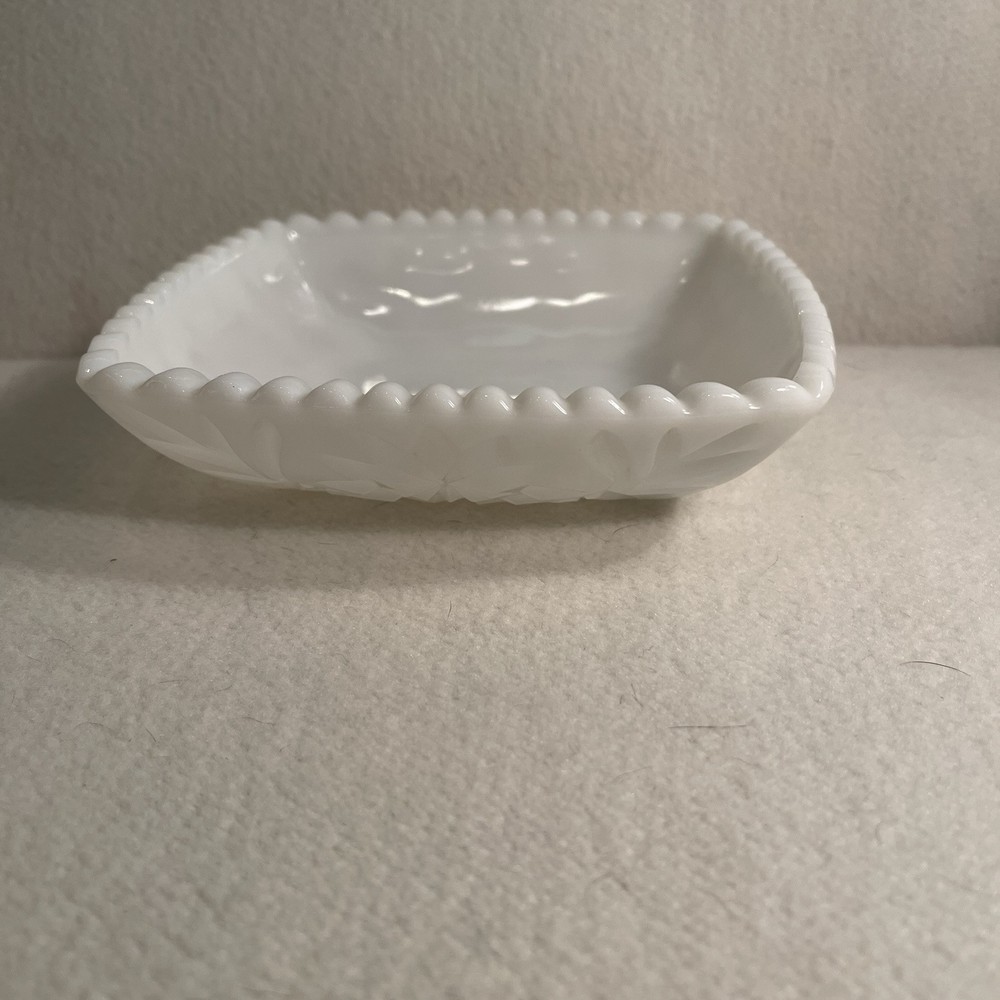 Vintage Hazel Atlas Milk Glass Square Prism Prescut Bowl Scalloped Rim