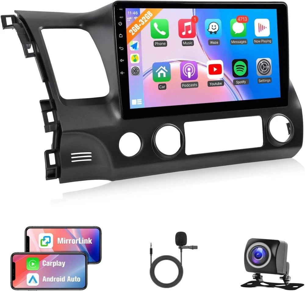 For Honda Civic 2006-2011 Apple CarPlay Android 15 Car Stereo Radio GPS NAV WiFi