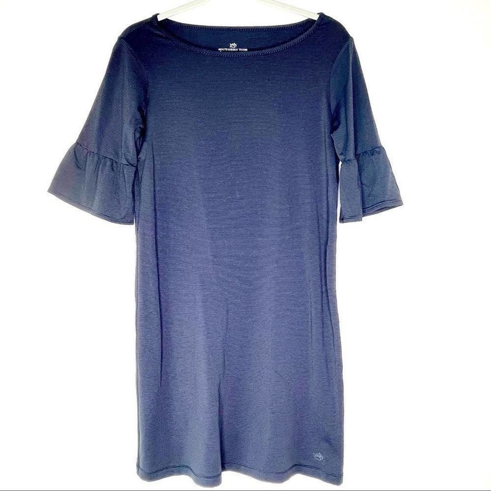 Southern Tides Striped Spandex Stretch Knit Ruffled Short Sleeve Dress  XS #KK