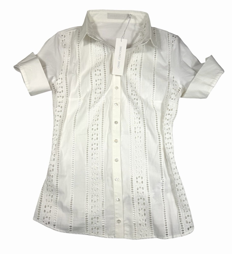 Anne Fontaine White Eyelet Button Front Blouse 38 (small) NWT Read