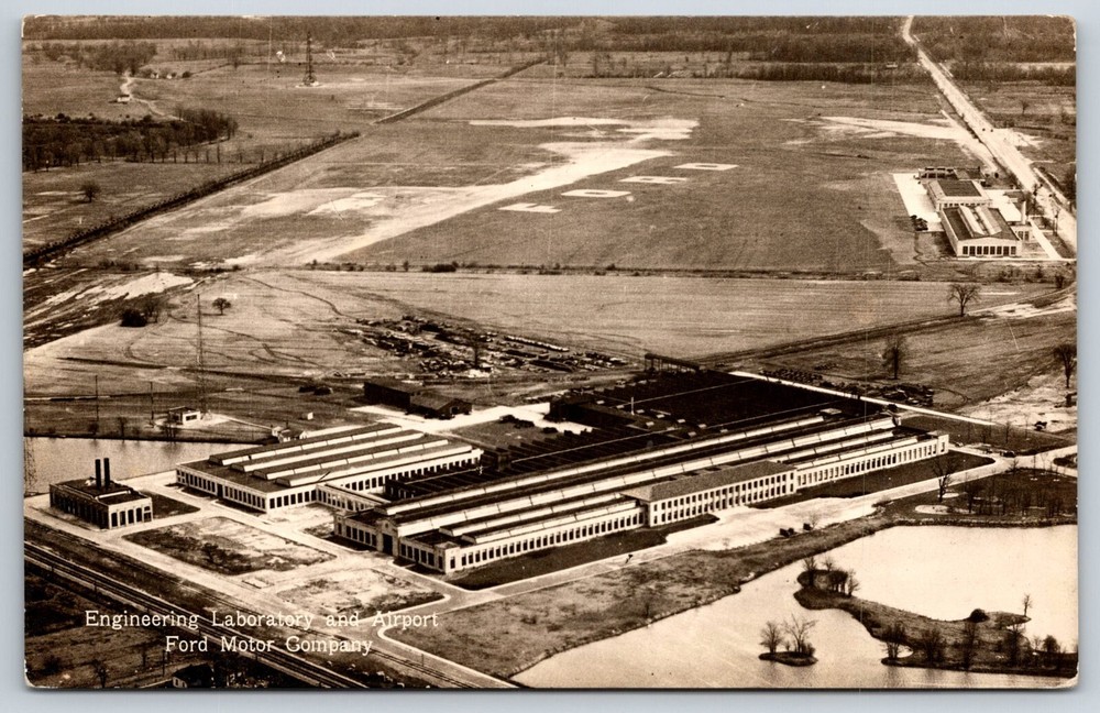 RPPC~Aerial View Engineering Lab & Airport @ Ford Motor Co~Real Photo Postcard