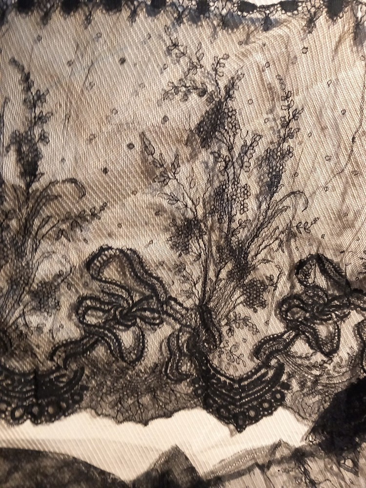 Black Guipure Lace 19th Century Crinoline Costume Antique Textile Lot 2