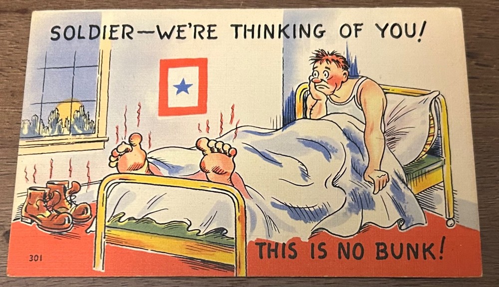 Linen Wwii Soldier Military Humor Thinking of You No Bunk 1940s