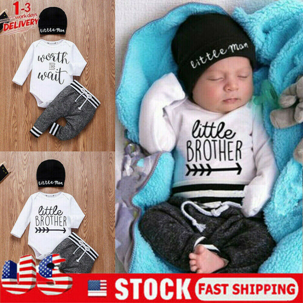 Newborn Infant Baby Girls Boy Little Brother Long Sleeve Romper Outfit Clothes