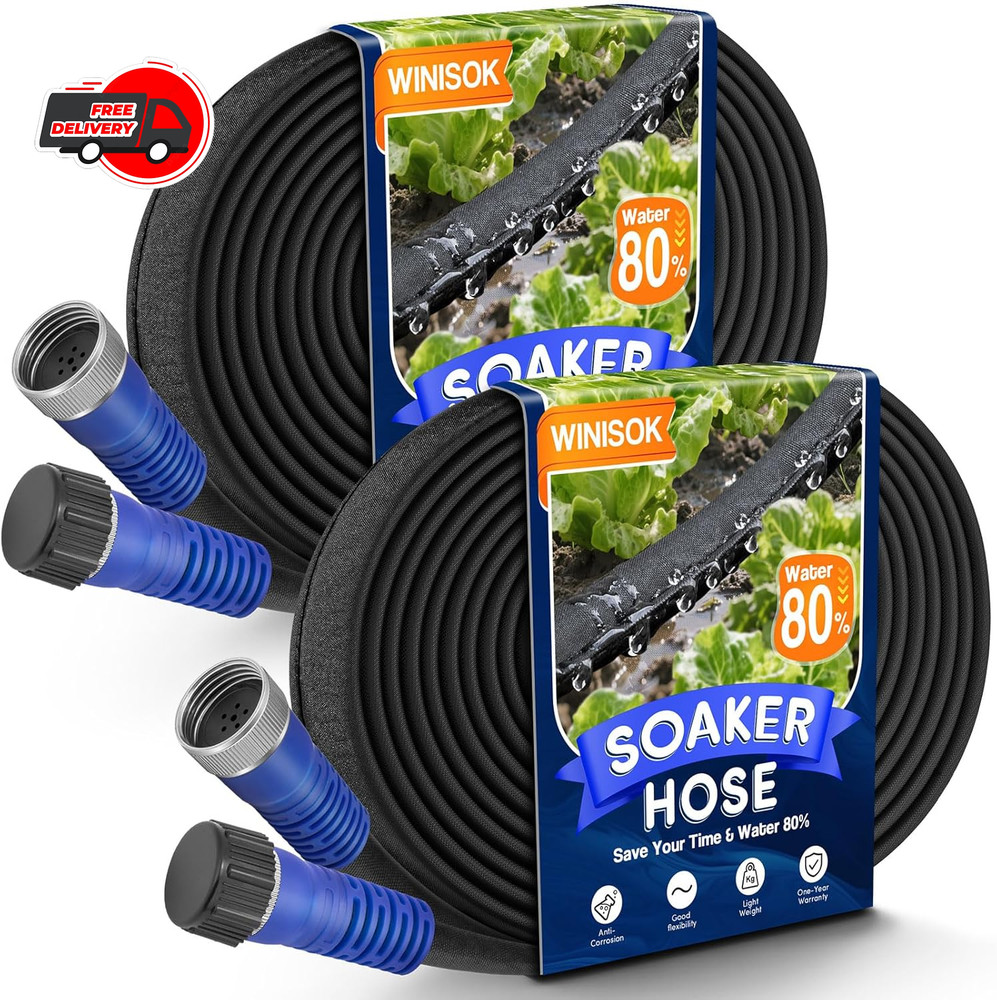 Upgrade Heavy Duty Soaker Hose 100FT, Thickened Flat Garden Hoses, Leak-proof