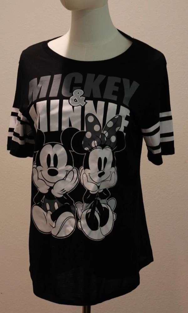 mickey and minnie Jersey Tee shirt girls size L (11-13) varsity black & white