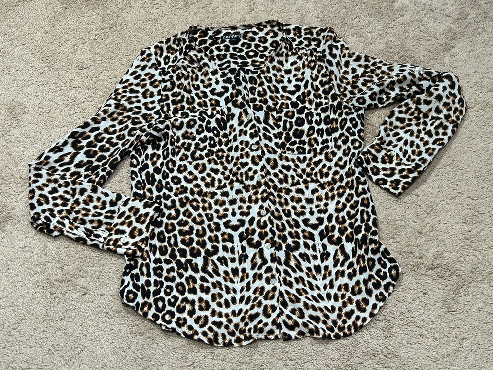 Express Womens Shirt Size Small Multicolor Animal Print Classic Dressy Flowy