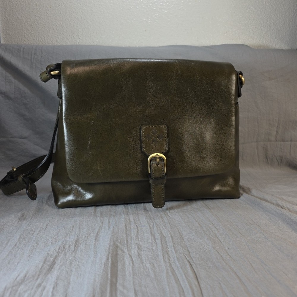 Patricia Nash Mili Leather Med Flap Olive Green Crossbody Purse Bag