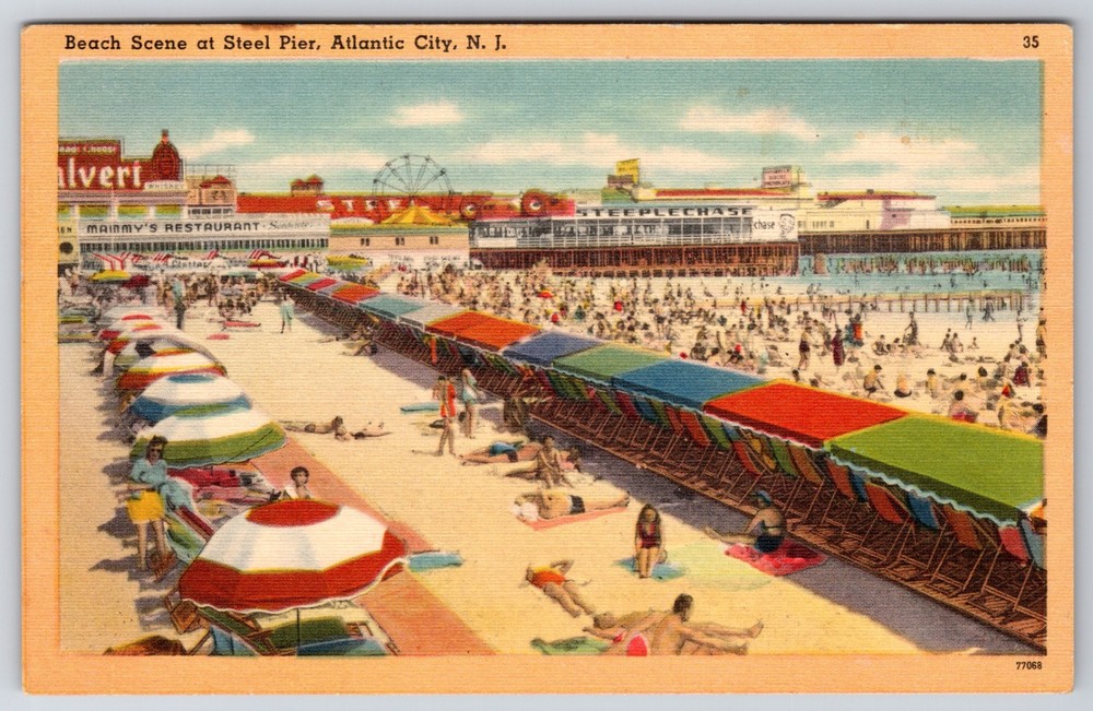 NJ Atlantic City Steel Steeplechase Amusement Pier Mammy's Linen Postcard