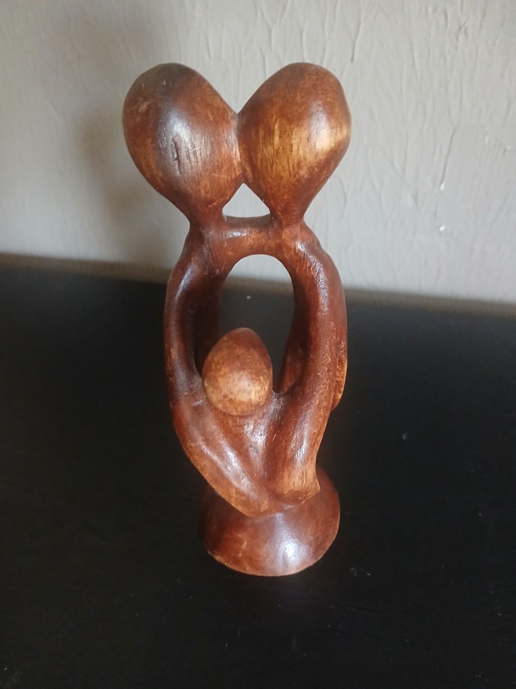 Hand-Carved Wooden 'Family' Sculpture, Abstract Figurine, Home Decor