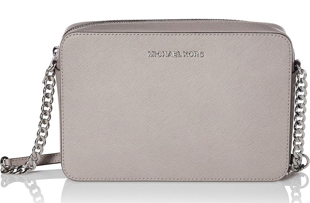 Michael Kors Jet Set Large East West Saffiano Leather Crossbody-2019, Pearl Grey