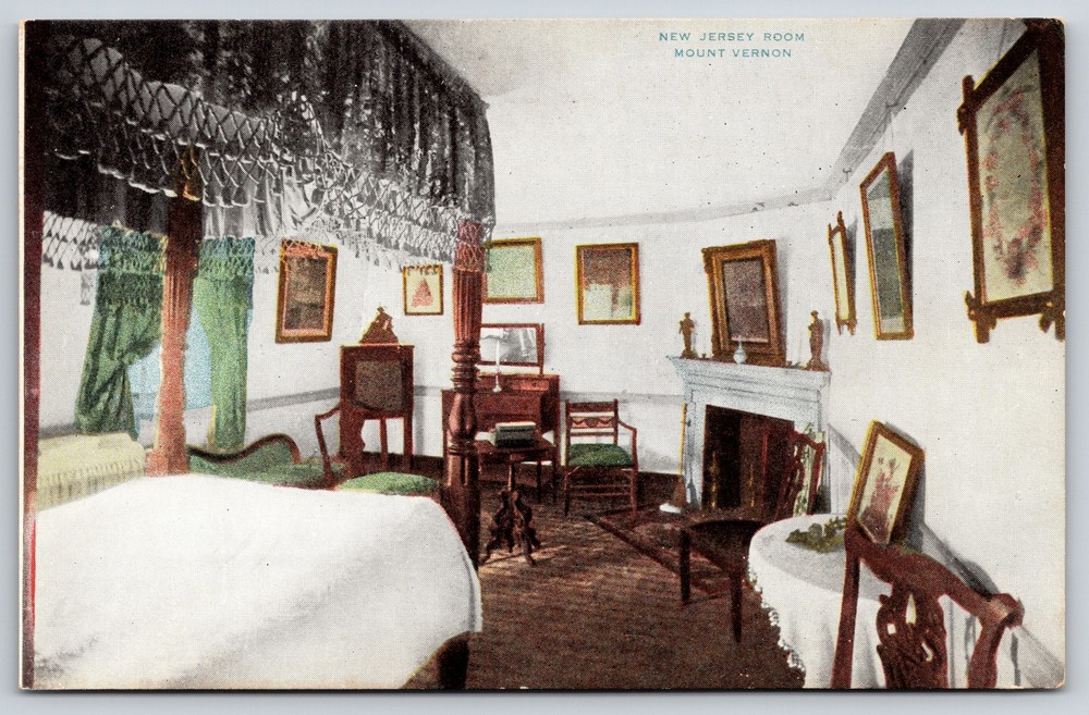 President & Patriotic~New Jersey Room of Mount Vernon~Vintage Postcard