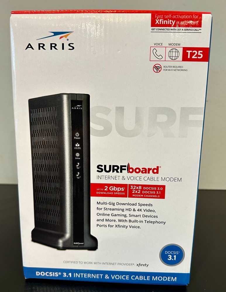 ARRIS Surfboard DOCSIS 3.1 Cable Modem - T25 Internet & Voice Cable Modem