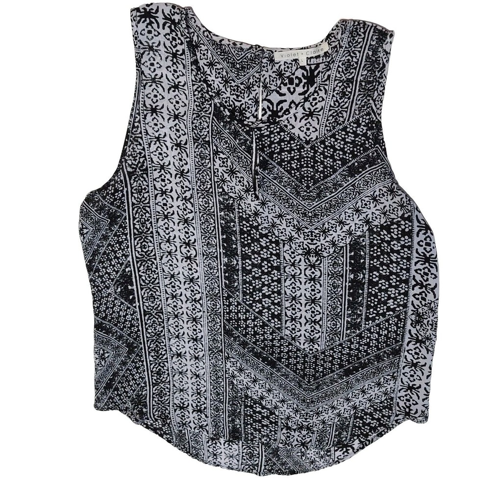 Violet + Claire Black & White Patterned Sleeveless Blouse Shirt Size Large