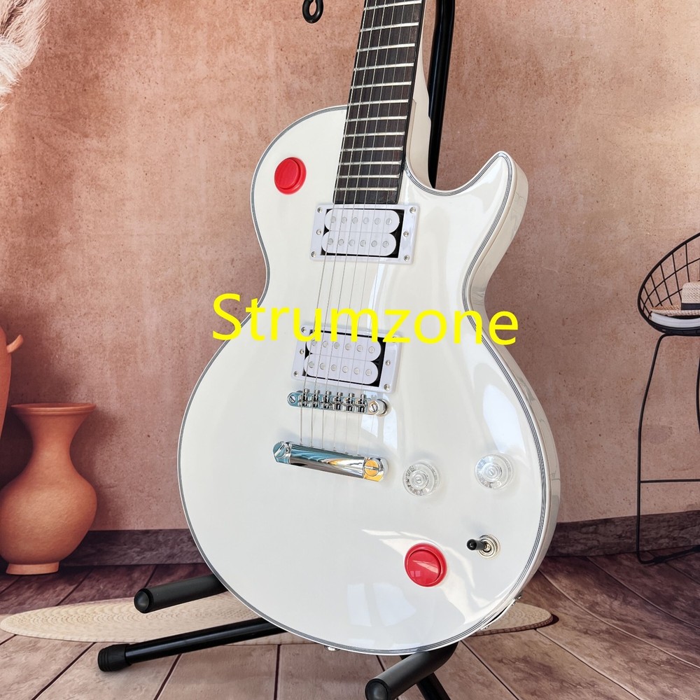 6-String White LP Electric Guitar Rosewood Fingerboard No Inlays 24 Frets