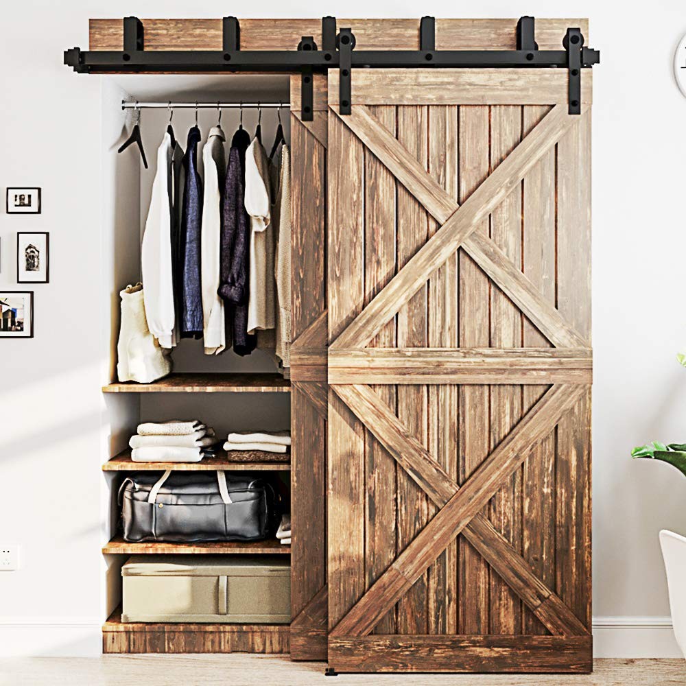 WINSOON 6FT Double Bypass Barn Door Hardware Kit Wall Mount Sliding Door Track System