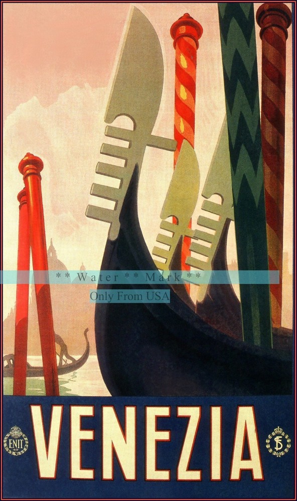 Venezia 1928 Gondolas Venice Italy Vintage Poster Print Retro Style Wall Art
