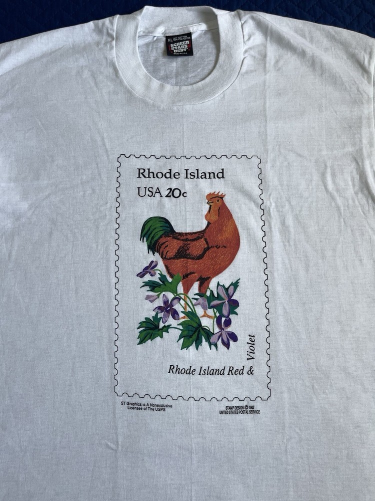 Vintage Single Stitch Rhode Island With Rooster white t shirt Adult XL