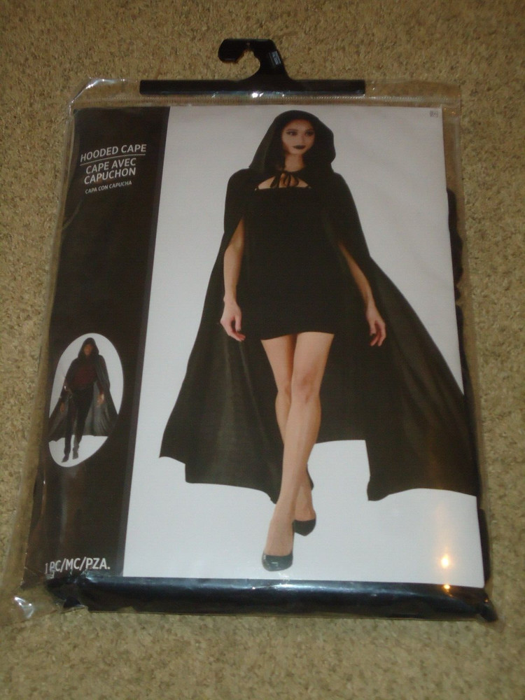 Costume, Unisex, Black Hooded Full Length Cape, Adult One Size fits Most , NIP