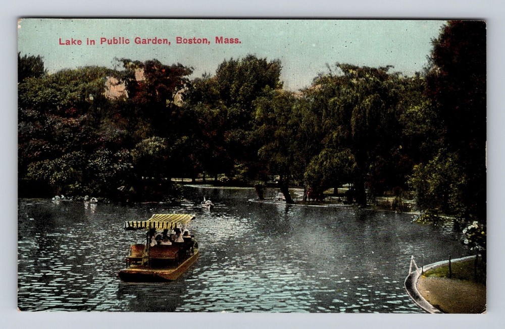 Boston MA-Massachusetts, Lake In Public Garden, Antique, Vintage Postcard