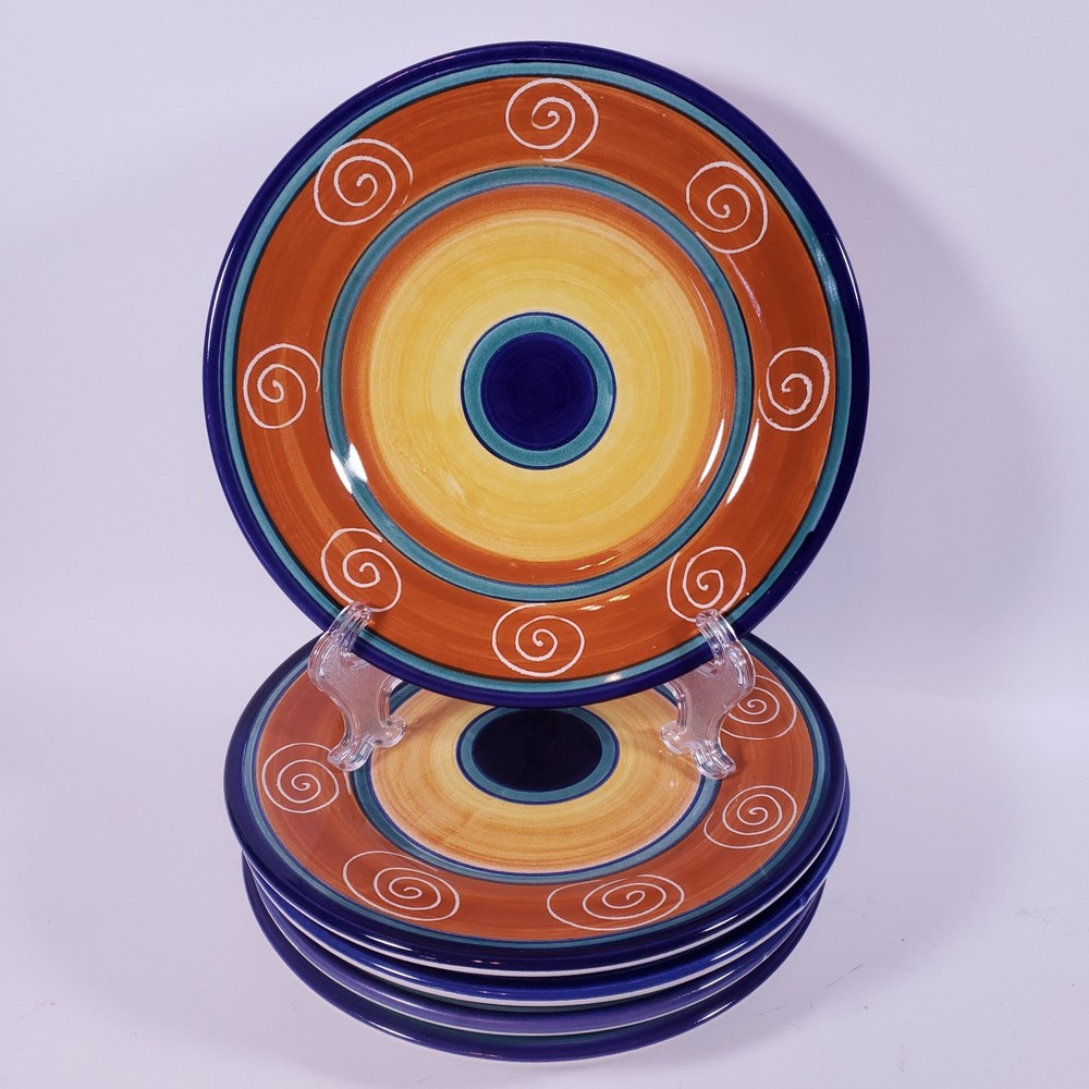 Pier 1 ITALIAN SWIRL Hand Painted Earthenware SALAD PLATE SET