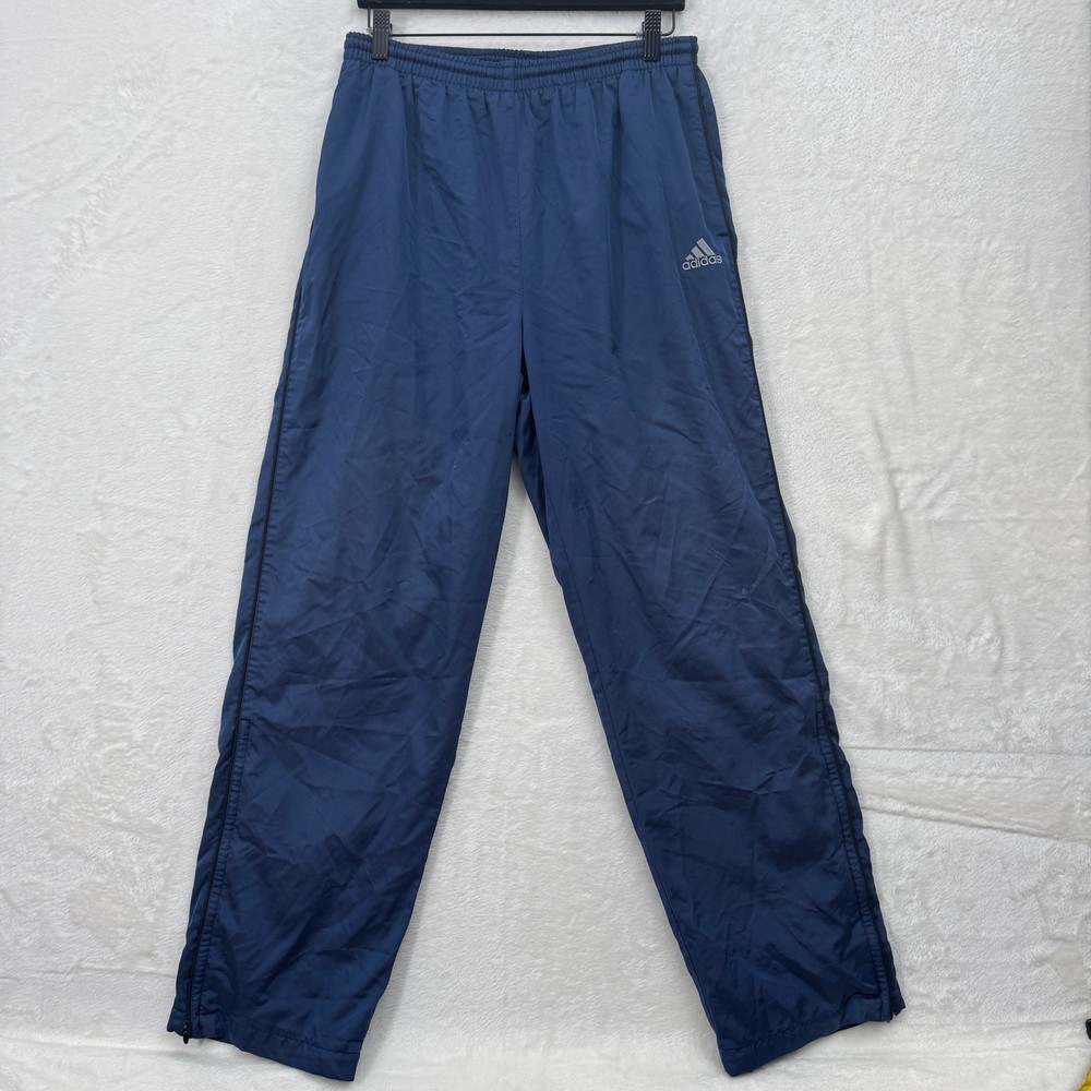 Adidas Track Pants Mens M Navy Blue Windbreaker Mesh Lined Zipper Cuffs Relaxed
