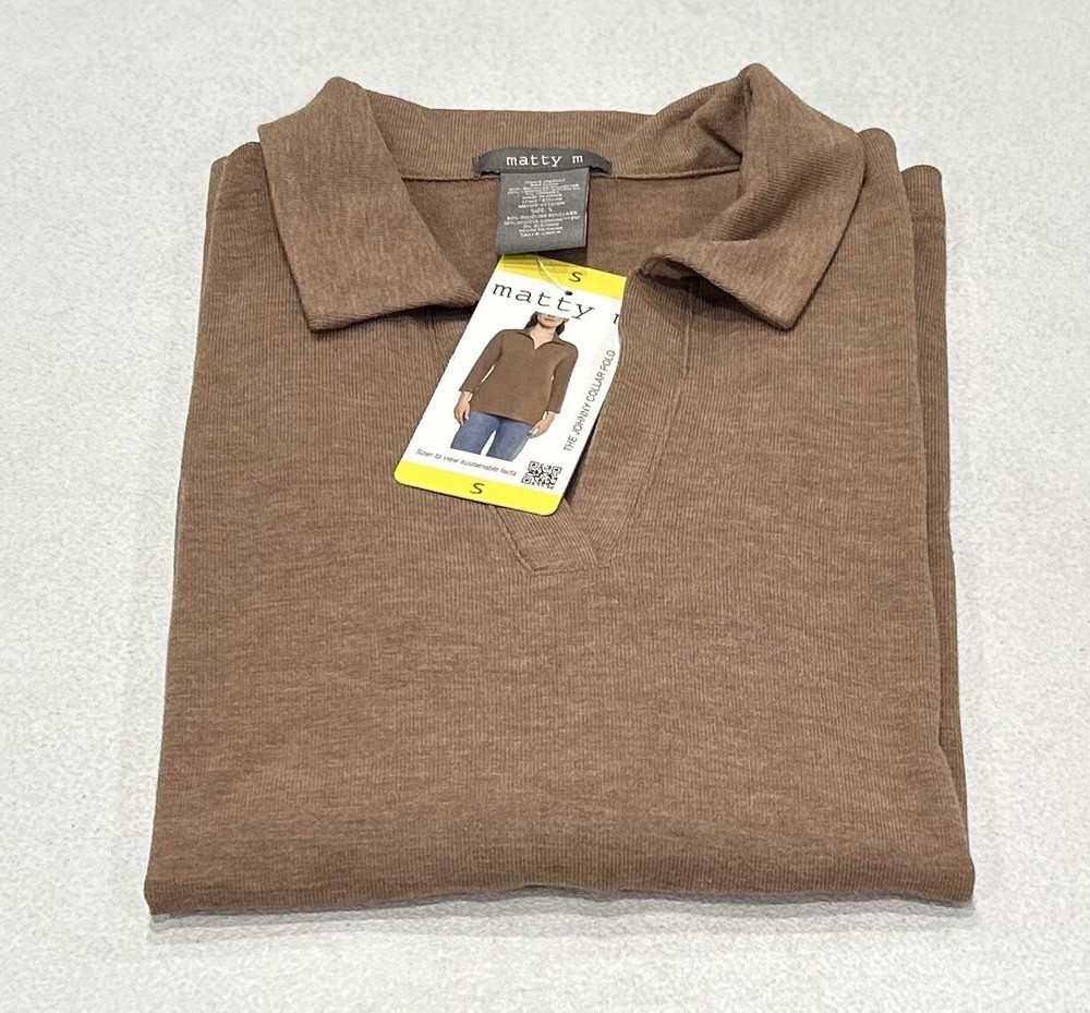 Matty M Womens Johnny Collar Polo Top Heather Camel Size S