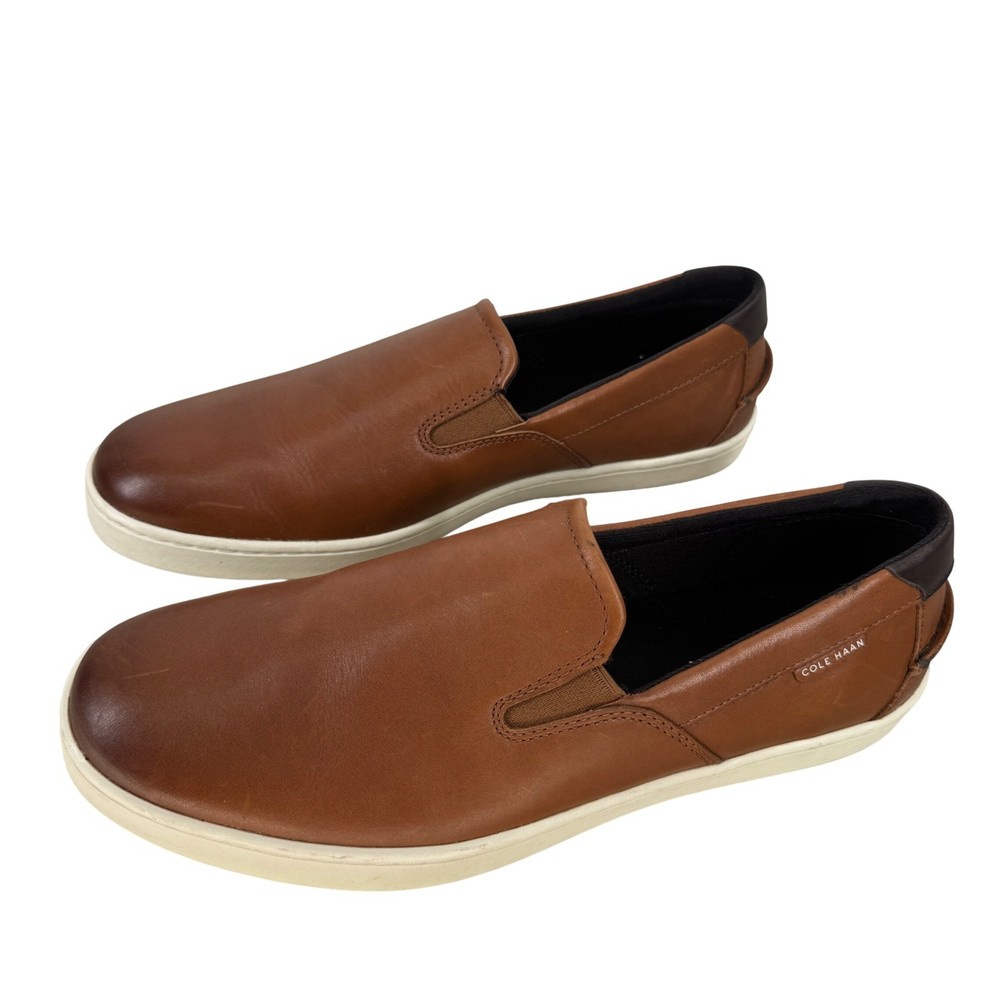 Cole Haan Mens Tan Leather Slip On Sneakers Brown Loafers 10.5 M Coastal Preppy