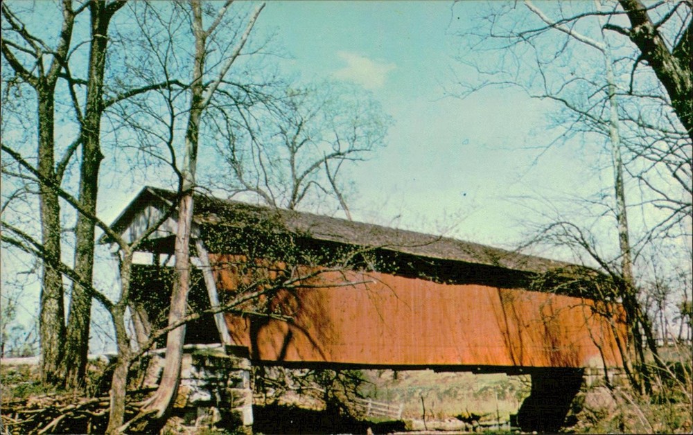 Hinor Postcard Fairfield County Covered Bridge Poplar Creek Ohio Vintage Color