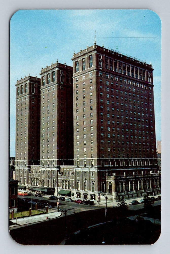 Buffalo, NY-New York, Hotel Statler Grand Facade Towers Street Vintage Postcard