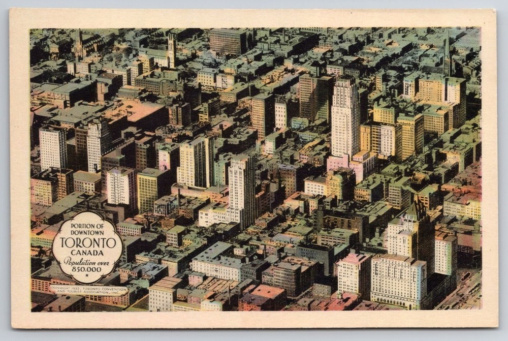 Vintage 1932 Toronto Canada Aerial View Postcard Downtown Skyline