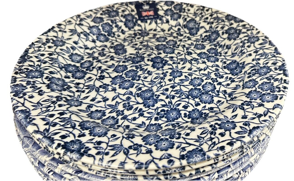 Royal Wessex Dinner Plates Shabby Chic Calico Blue & White 10”4 —Set