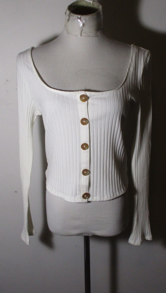 HEART & HIPS White Long Sleeve Cotton Stretch Top Size L NWT